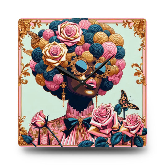 Chic Floral Acrylic Wall Clock, Unique Home Decor, Artistic Timepiece, Colorful Wall Art, Gift for Her, Modern Art Clock - Lady In Pink Baroque
