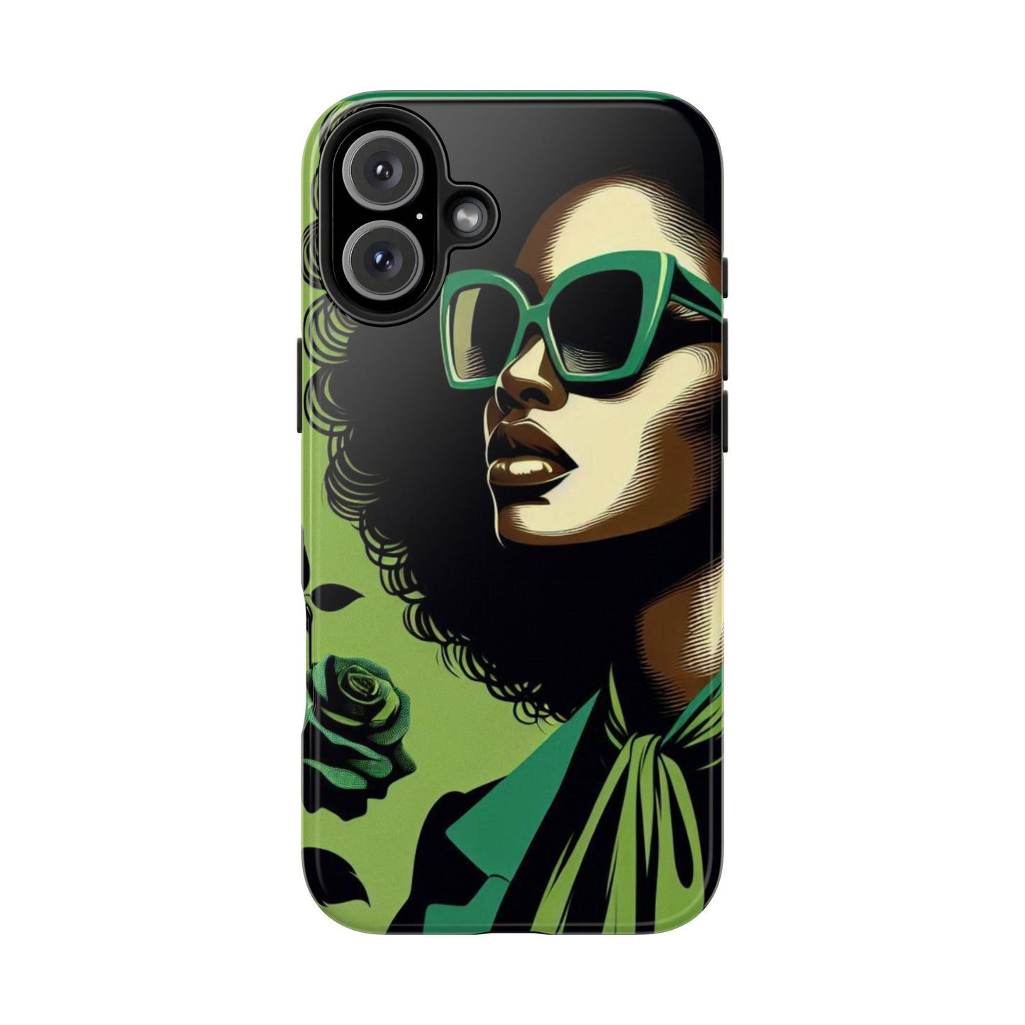 Chic Tough Phone Case | Artistic Green & Black Design | Phone Protection, Gift for Her, Stylish Accessory, Trendy Tech - Lady in Green