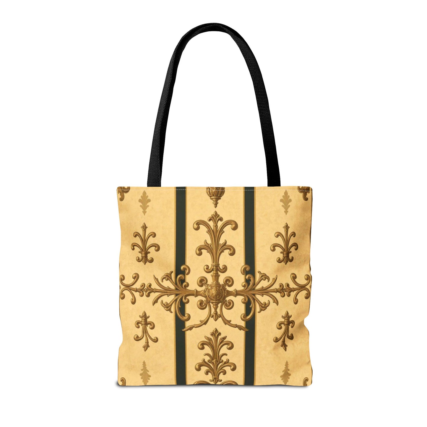 Elegant Baroque Pattern Tote Bag | Stylish Eco-friendly Shopping Bag, Beach Tote, Gift Bag, Daily Use - Matte Yellow Striped Antique Rococo