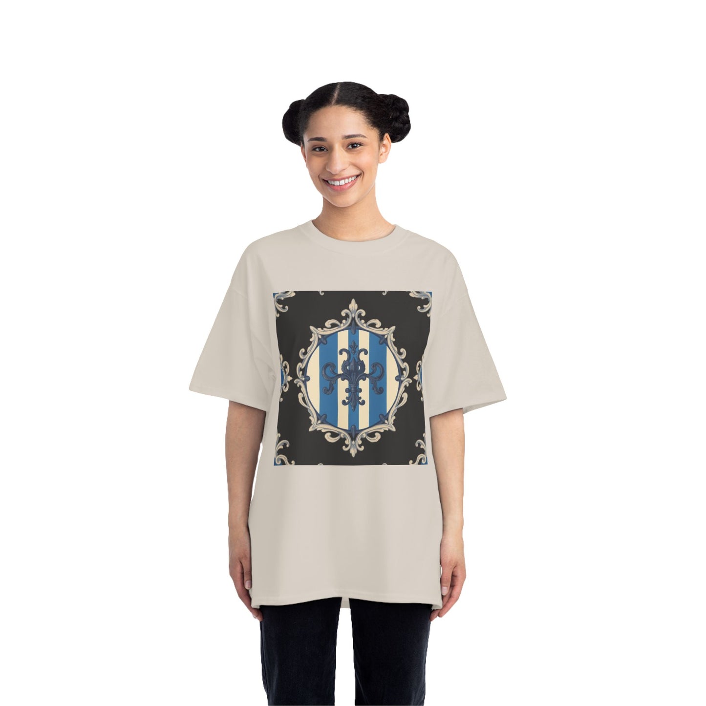 Elegant Blue & Alabaster Striped Baroque Short-Sleeve T-Shirt | Vintage Style, Graphic Tee, Casual Wear, Unisex Gift, Unique Design