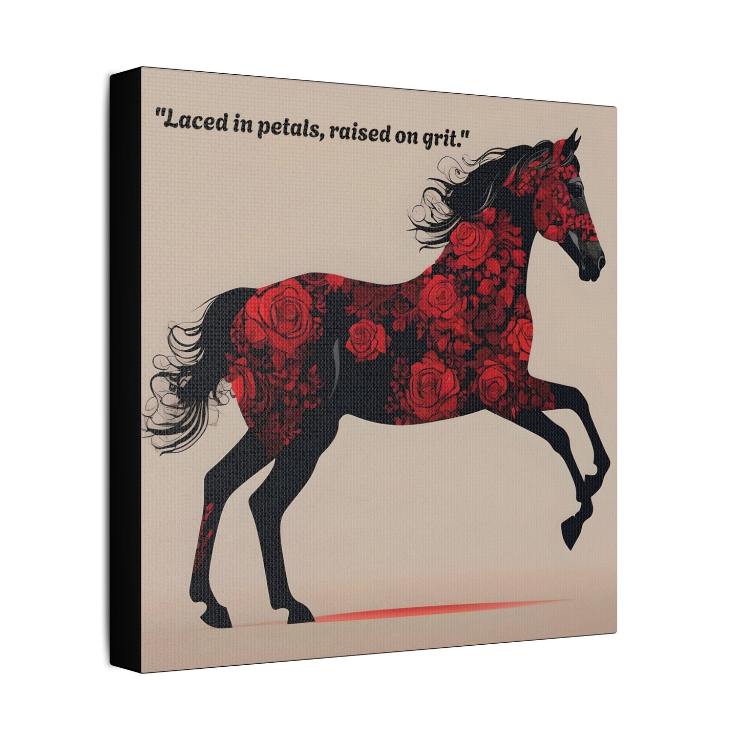 Art Print Canvas, Wall Decor, Satin Stretched Canvas, Equestrian Art, Office Decor, Home Decor - "Laced in petals"