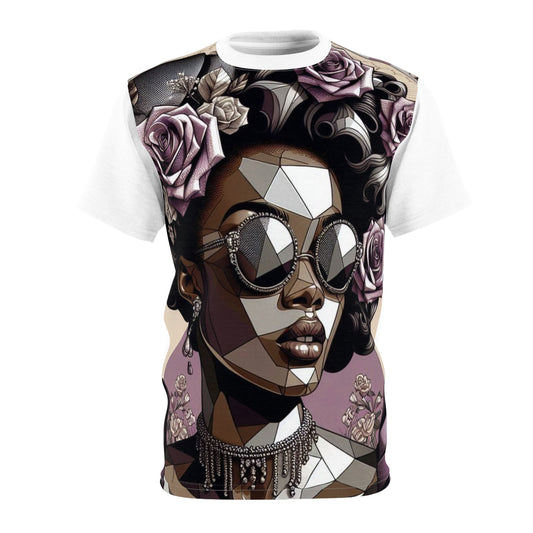 Stylish Unisex Cut & Sew Tee - Geometric Floral Design, Trendy Summer T-Shirt, Gift for Her, Festival Attire - Lilac Baroque Lady