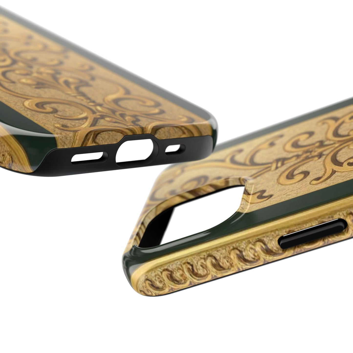 Elegant Teal Striped Gold Baroque Vintage Phone Case, Durable Cell Phone Cover, Floral Phone Protection, Personalized Gift Idea