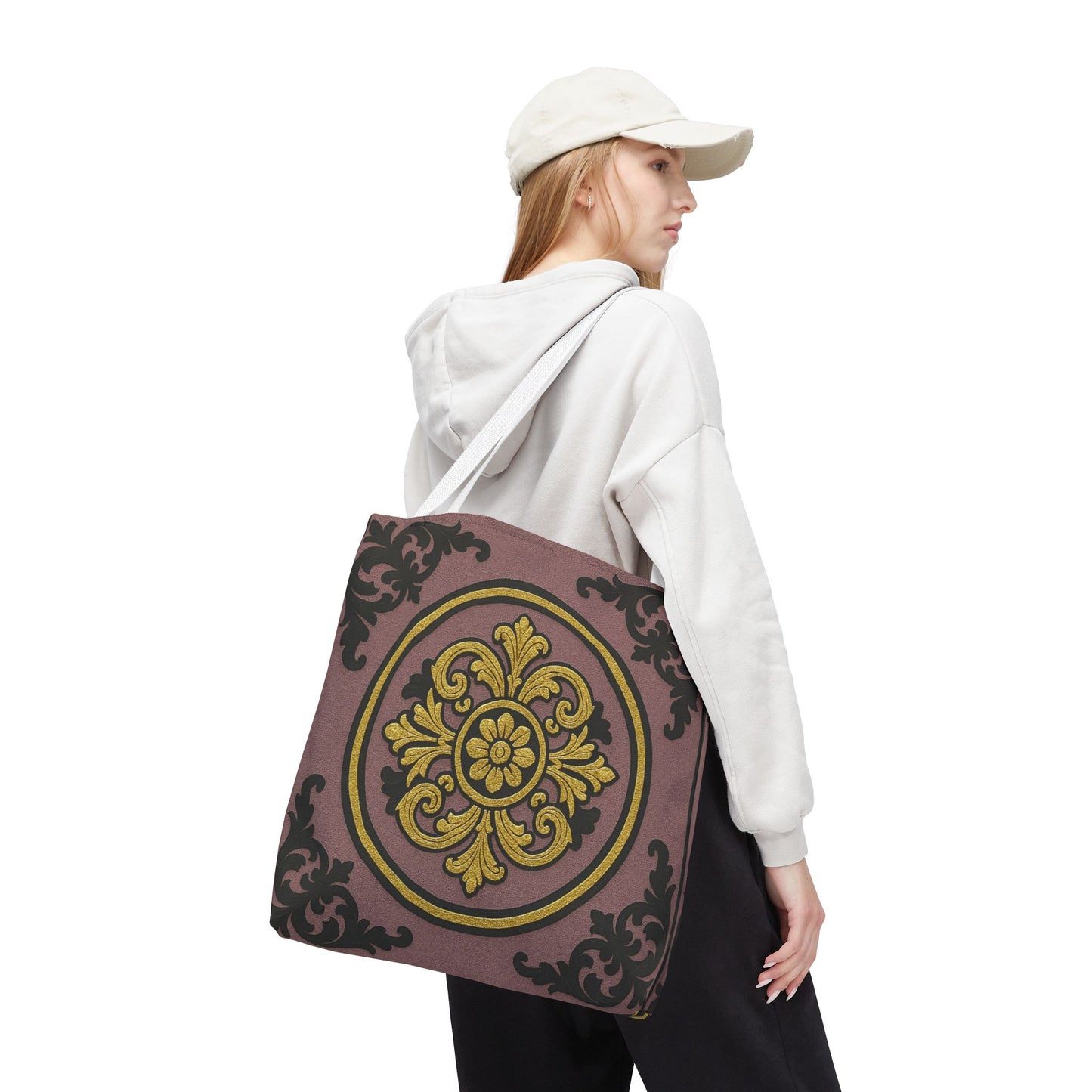 Elegant Gilded Mauve With Gold-Black Baroque Print Tote Bag, Reusable Shopping Tote, Gift for Her, Weekend Bag, Eco-Friendly Handbag