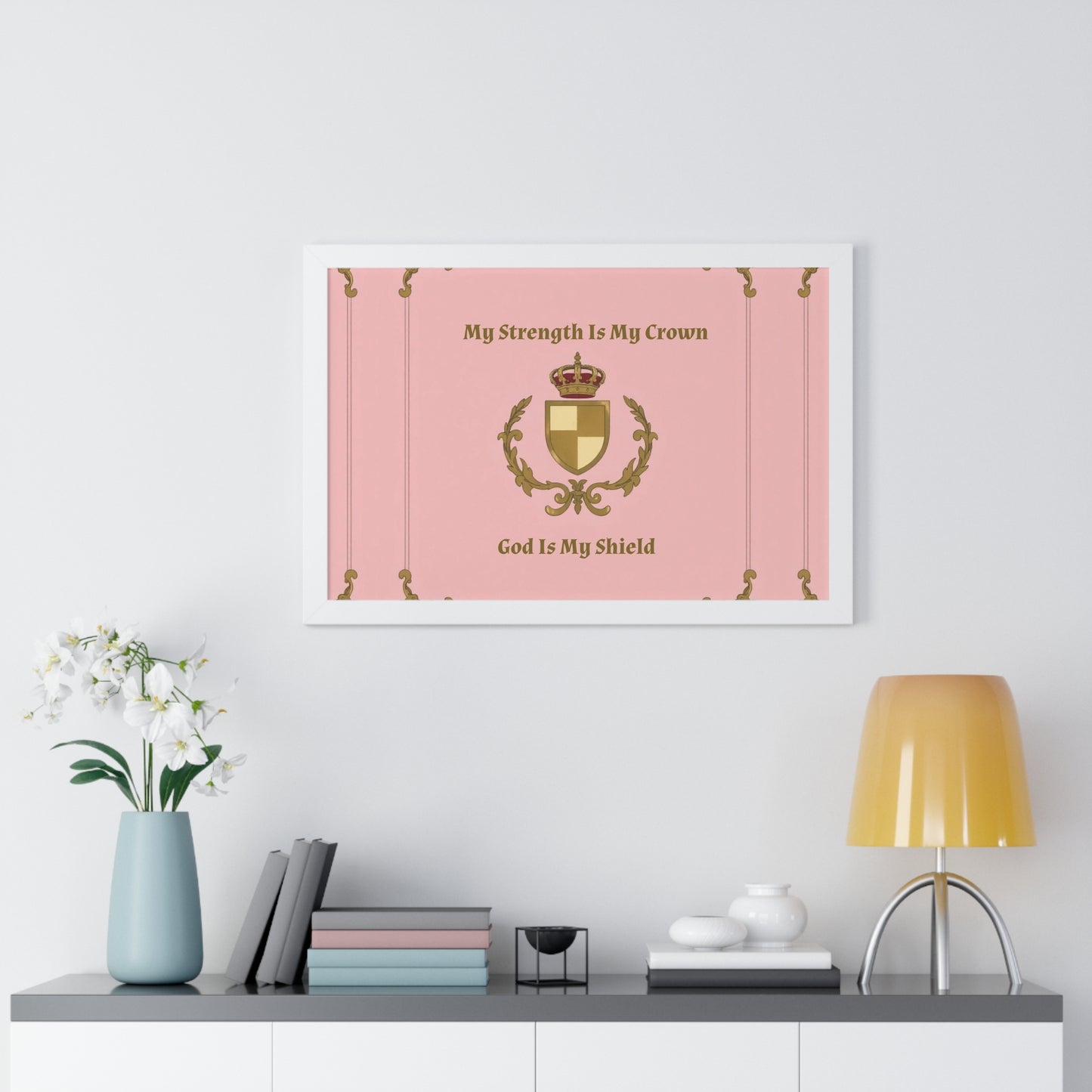Crest & Crown Spiritual Quote Empowering Framed Poster, Inspirational Wall Art, Crown Design, Home Decor, Motivational Gift, Bible Verse Decoration