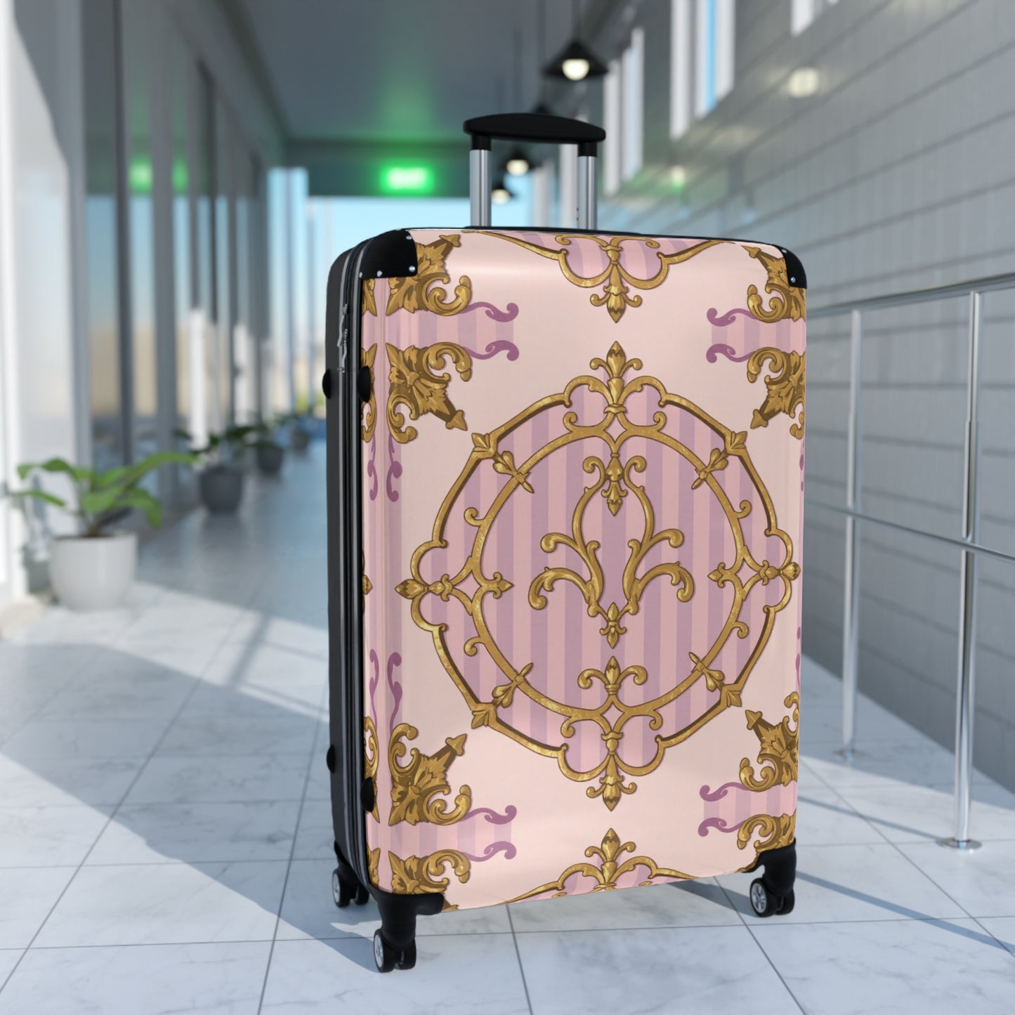 Elegant Lavender & Alabaster Striped Gold Baroque Suitcase for Travel, Stylish Luggage, Personalized Gift, Vacation Essential, Unique Design Suitcases