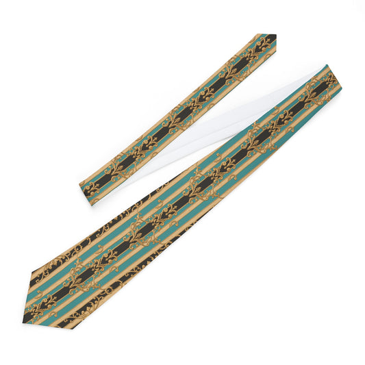 Stylish Black, Tan & Ocean Green Striped Gold Baroque Vintage Necktie for Men, Unique Accessories, Elegant Tie, Gift for Him, Wedding Accessory