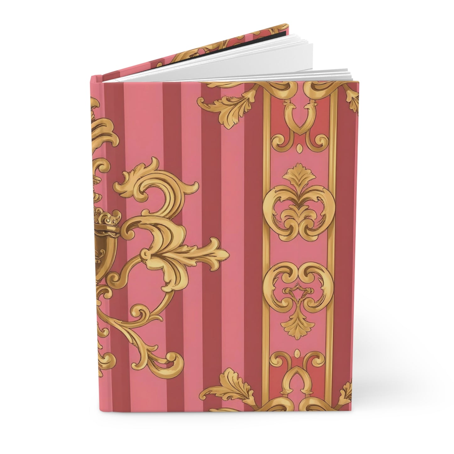 Elegant Gold and Pink Hardcover Journal, Beautiful Notebook, Luxurious Gift, Writing Journal - Pink Striped Gold Baroque