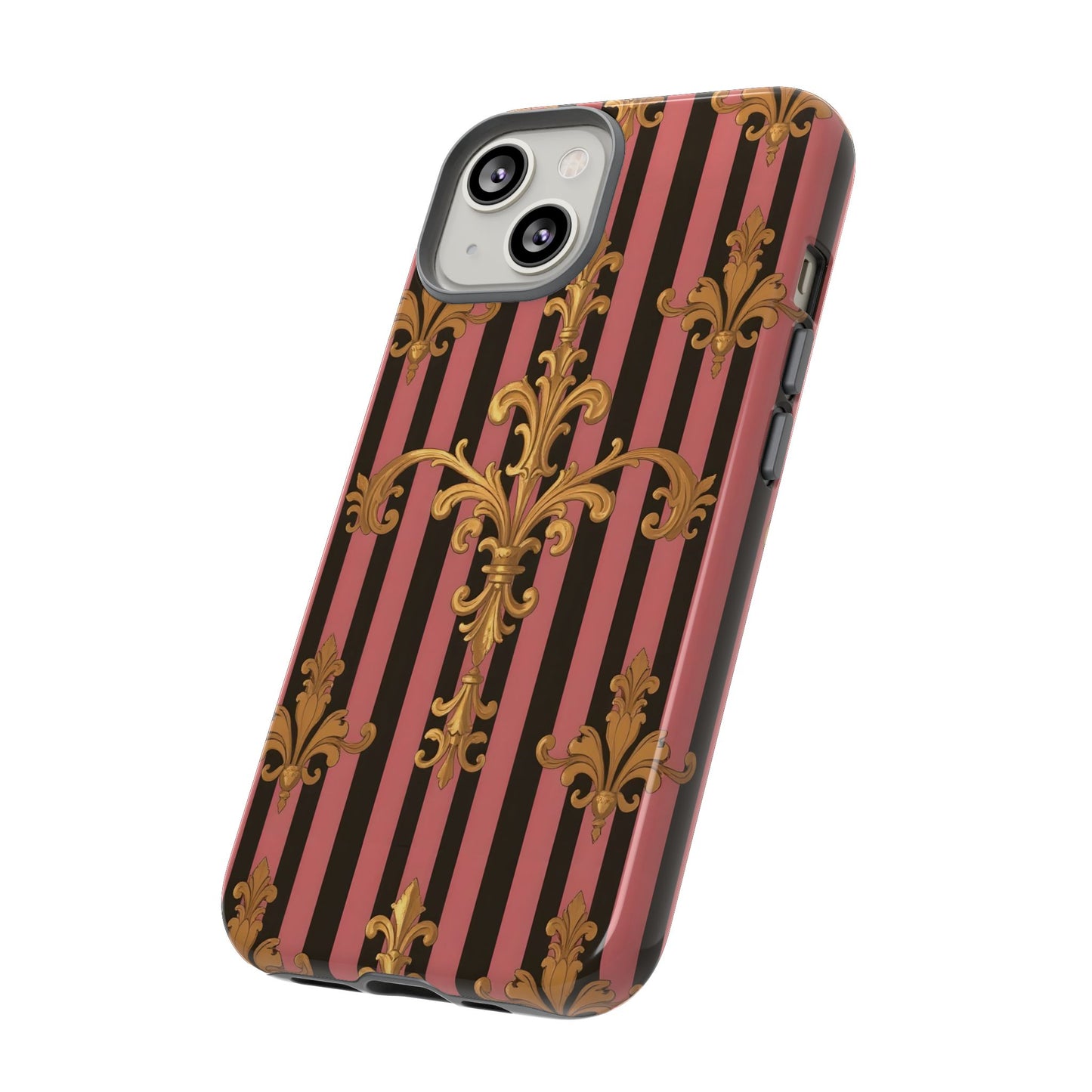 Elegant Floral Motif Phone Case - Tough Cases with Vintage Design - Mauve Striped Gold Damask