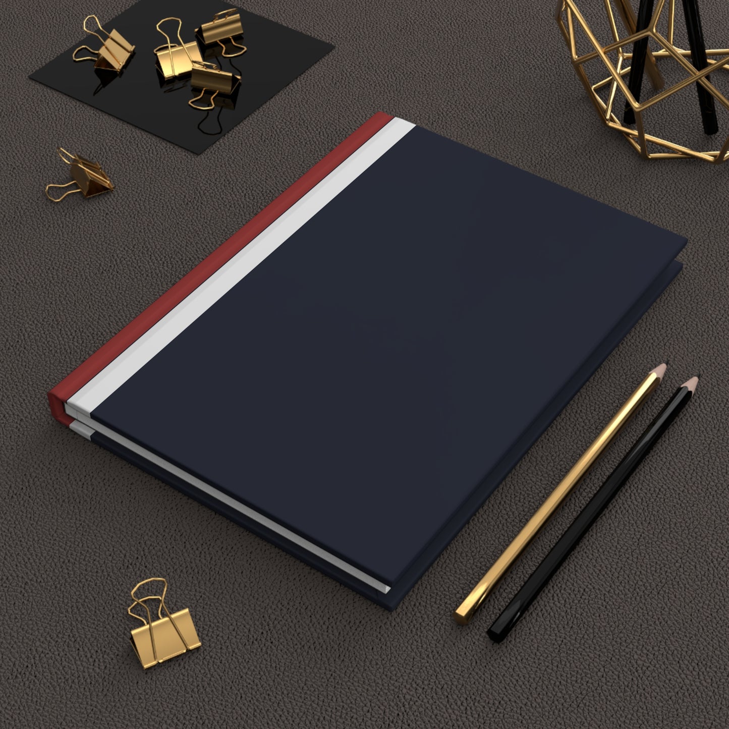 Lunar Midnight & Red-White Striped Elegant Matte Hardcover Journal for Thoughtful Writing, Personalized Gift, Diary, Notebook, Planner, Sketchbook