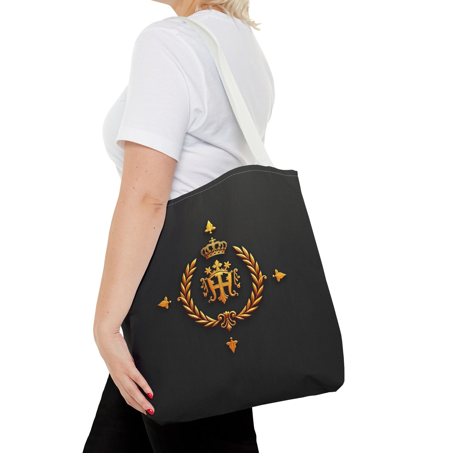 Luxurious Gold Emblem Tote Bag | Chic Shoulder Bag, Everyday Carryall, Great Gift for Her, Eco-Friendly Shopping Bag - Gold Crest