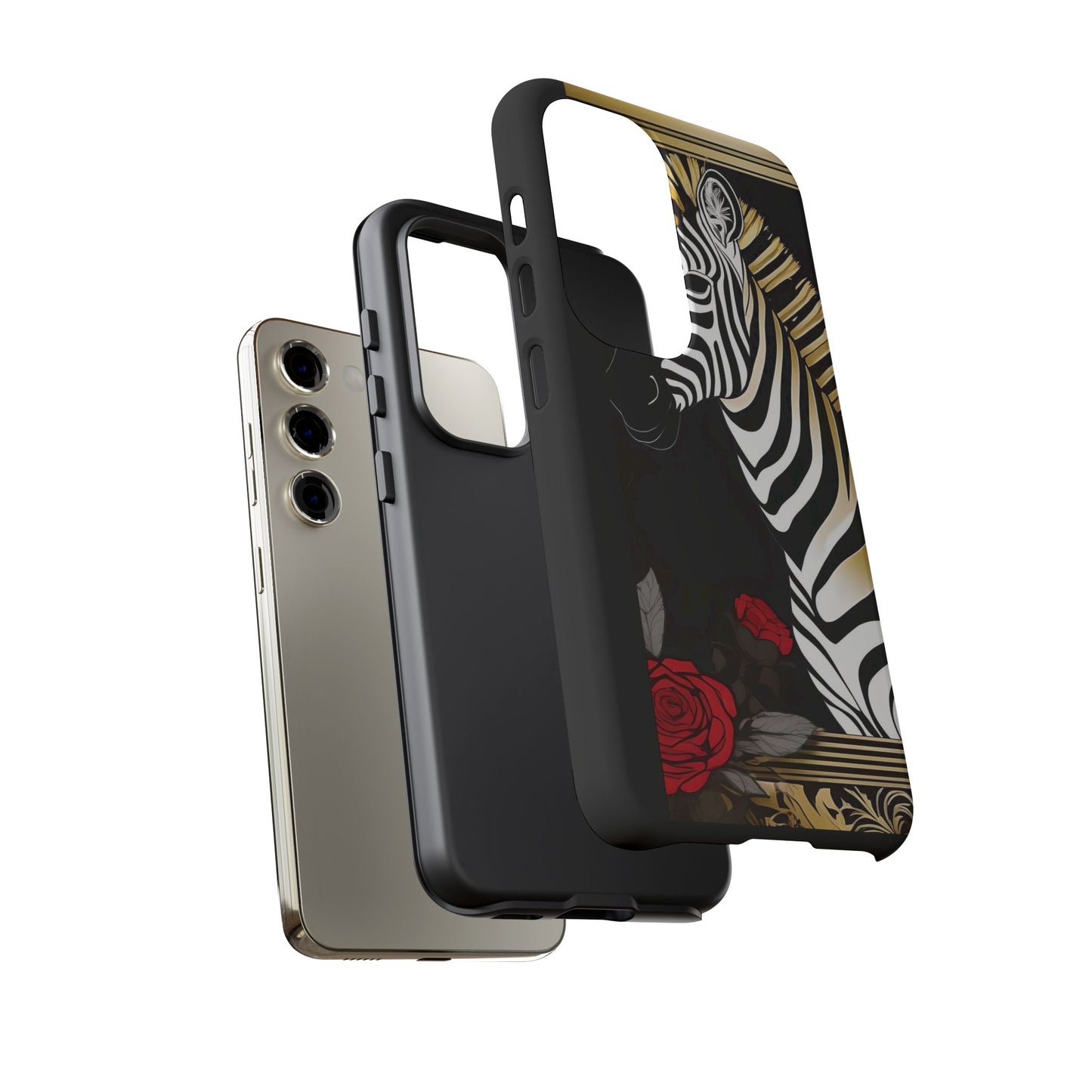 Phone Case - Elegant Zebra & Roses Design