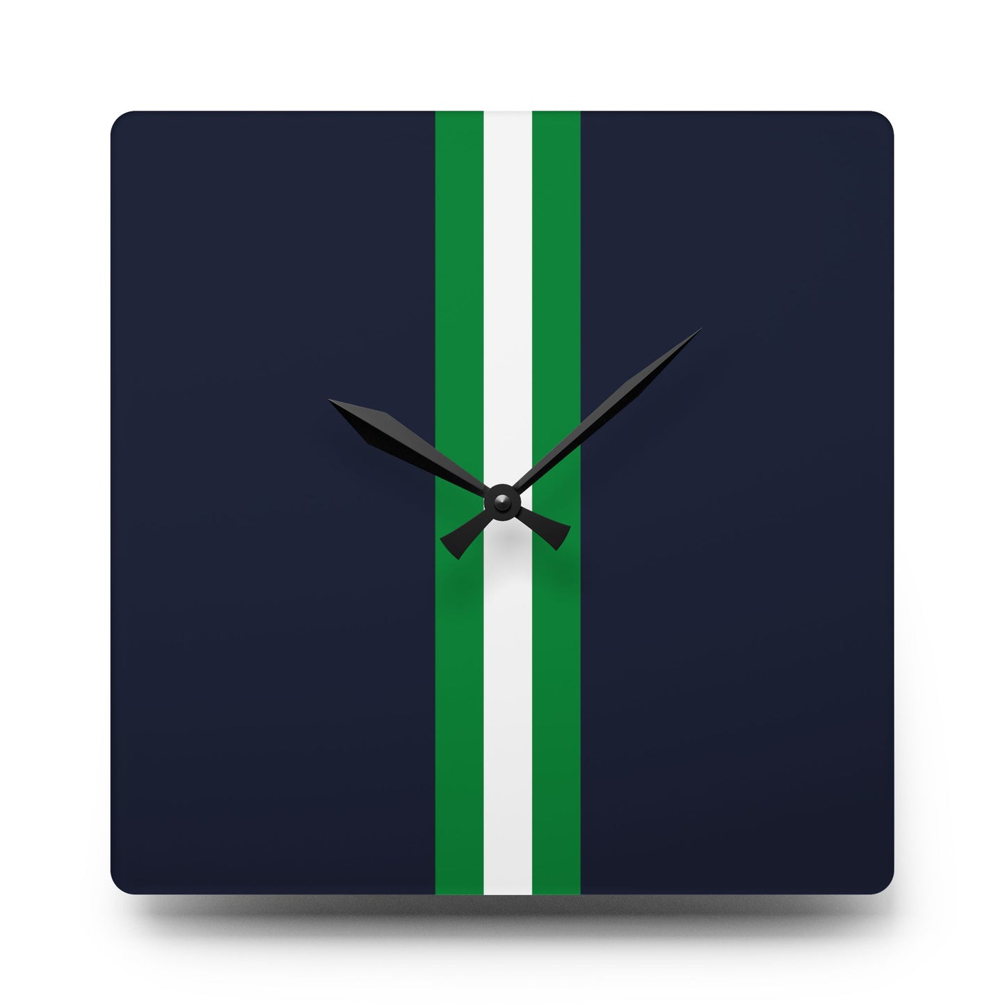 Lunar Midnight & Green-White Striped Modern Acrylic Wall Clock with Minimalist Design, Home Decor, Office Wall Art, Gifts for Him/Her