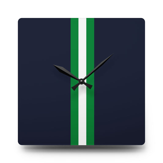Lunar Midnight & Green-White Striped Modern Acrylic Wall Clock with Minimalist Design, Home Decor, Office Wall Art, Gifts for Him/Her