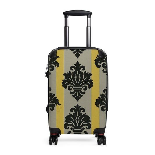 Chic Traveler Suitcase with Elegant Design for Stylish Adventures, Black Luggage, Travel Essential - Silver & Gold Striped Black Baroque