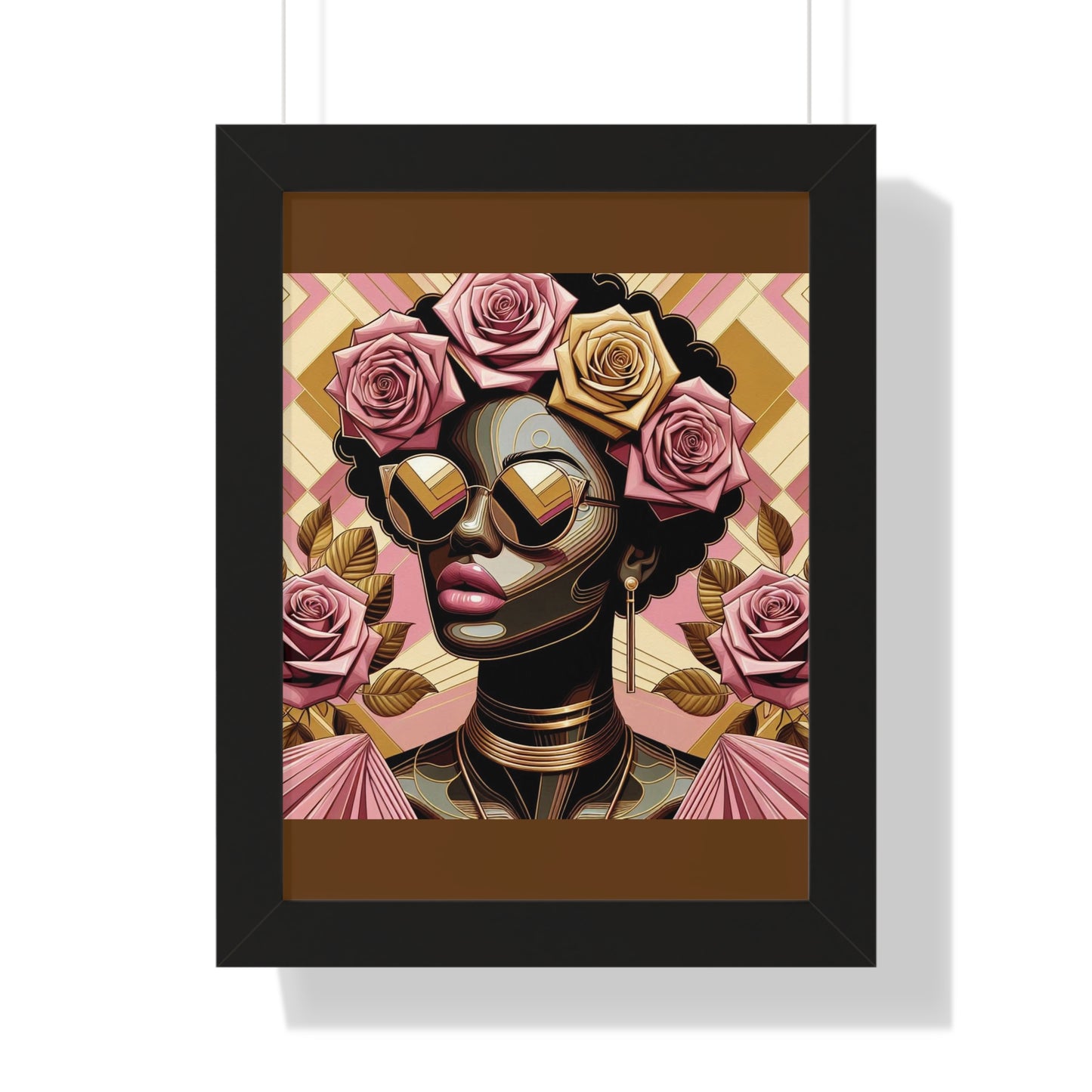 Elegant Framed Vertical Poster of Floral Woman, Home Decor, Wall Art, Gift for Her, Feminine Art Print - Pink Roses Lady