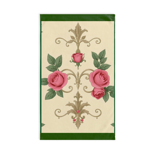 Luxurious Ornate Hand Towel - Elegant Home Décor - Green Border Roses & Damask