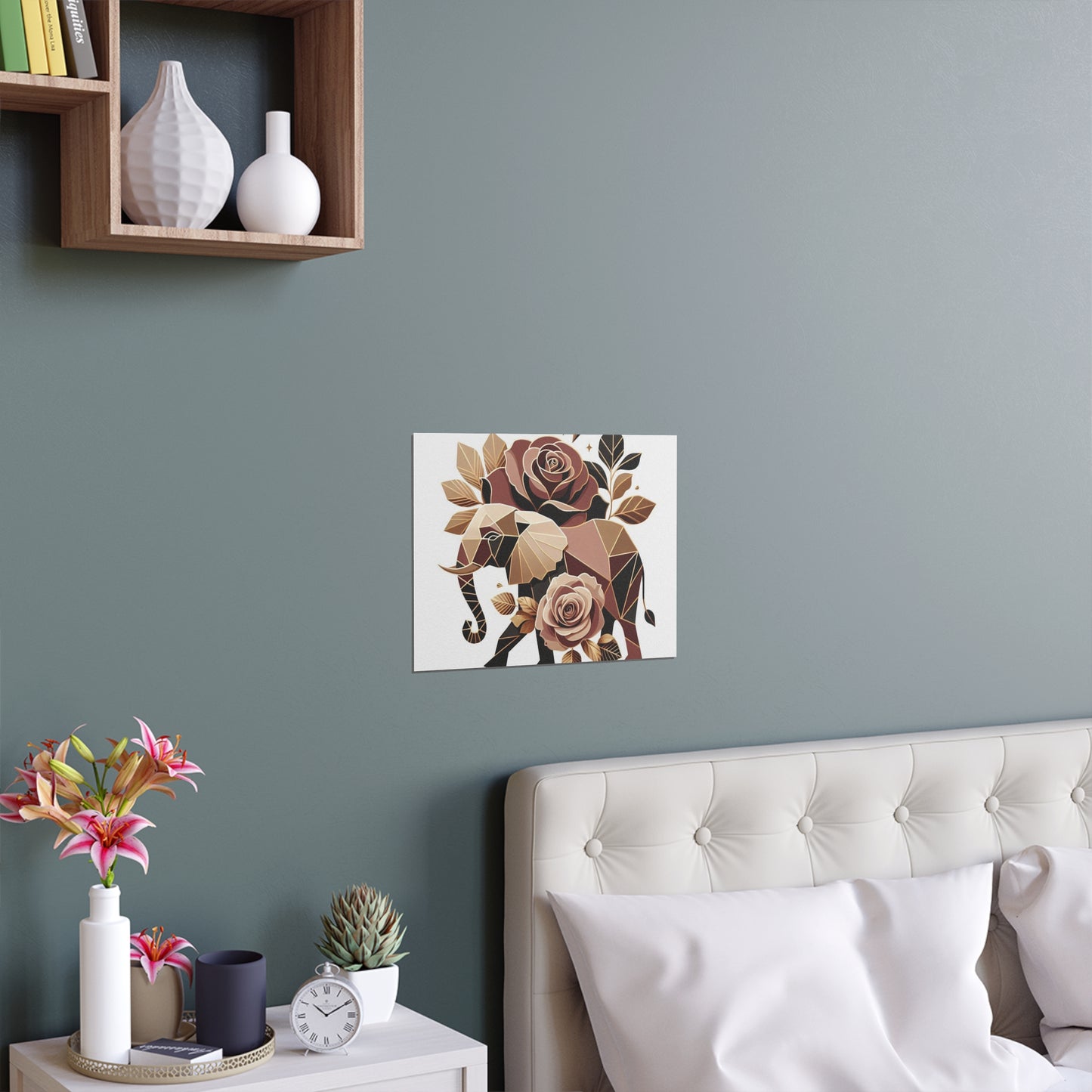Elegant Floral Silk Poster - Indoor/Outdoor Wall Art for Home Decor - Brown & Gold Elephant & Roses
