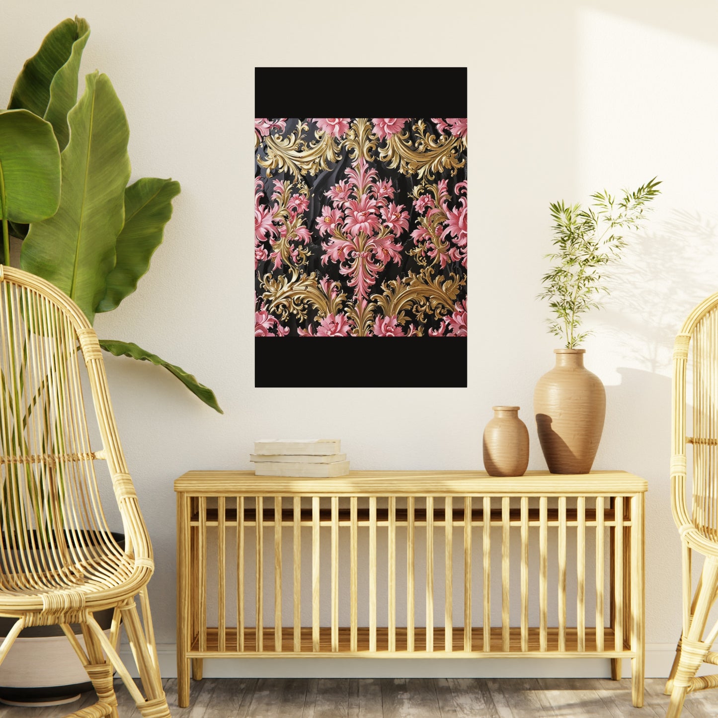 Elegant Floral Foam Board | Decorative Wall Art, Home Decor, Wedding Decor, Party Backdrop - Black & Pink Oil Painting Style Rococo