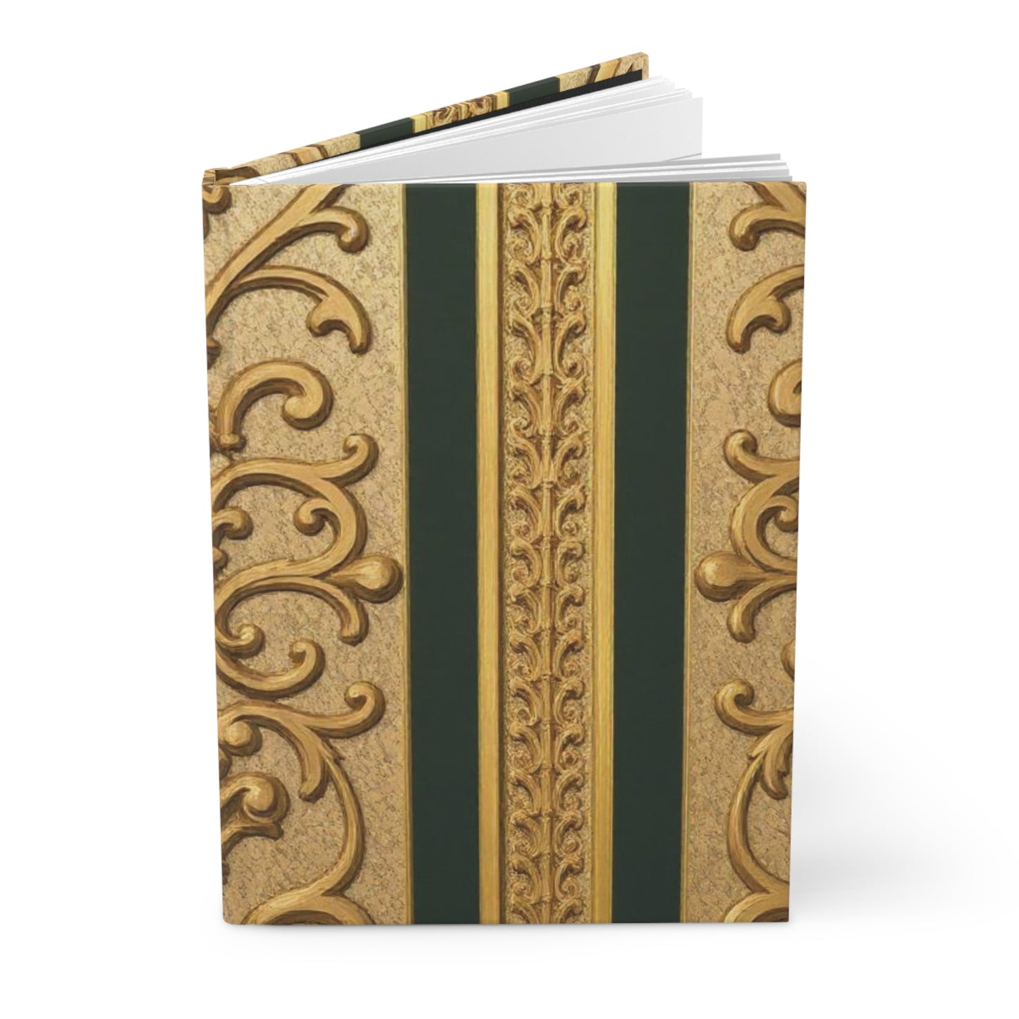 Elegant Teal Striped Gold Baroque Hardcover Journal, Vintage Notebook, Luxe Gift for Writers, Poets, Artists, Perfect for Special Occasions