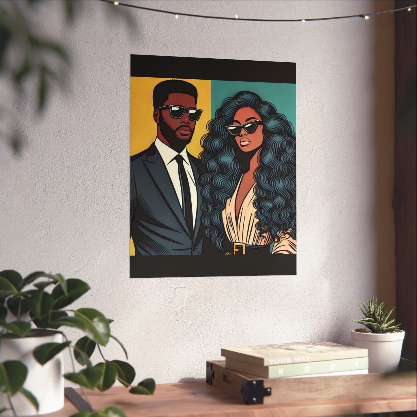 Floral Afro Art Poster - Elegant Matte Vertical Wall Decor - Elegant Couple