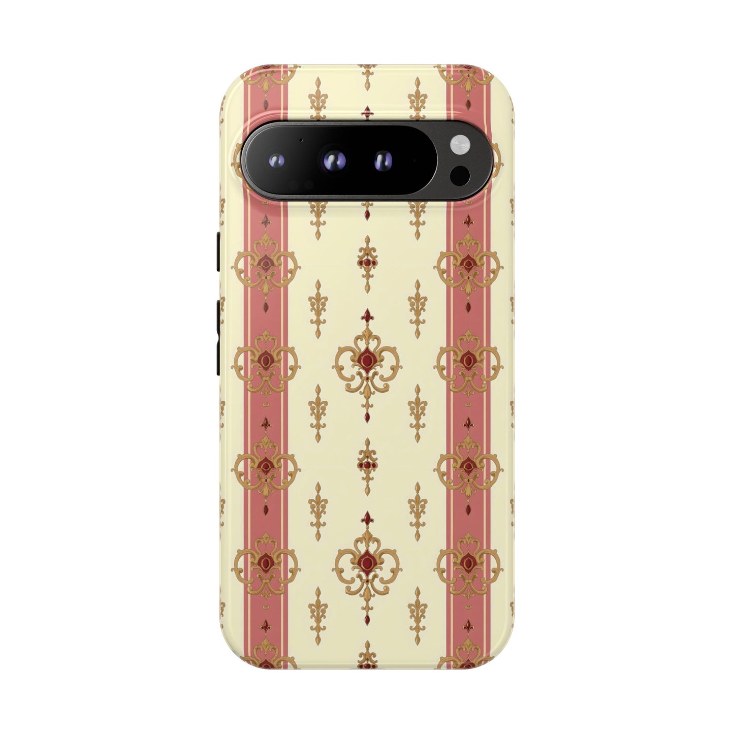 Elegant Floral Motif Phone Case - Tough Cases with Vintage Design - Mauve Striped Gold Damask