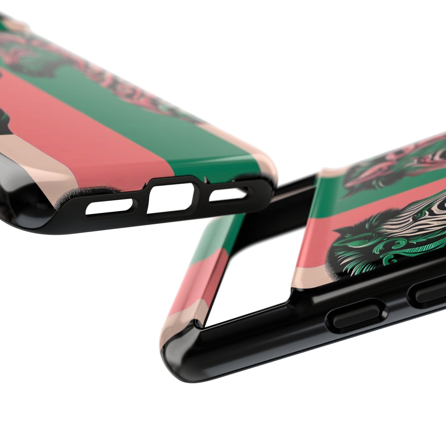 Phone Case - Elegant Pink & Green Zebra Damask Design