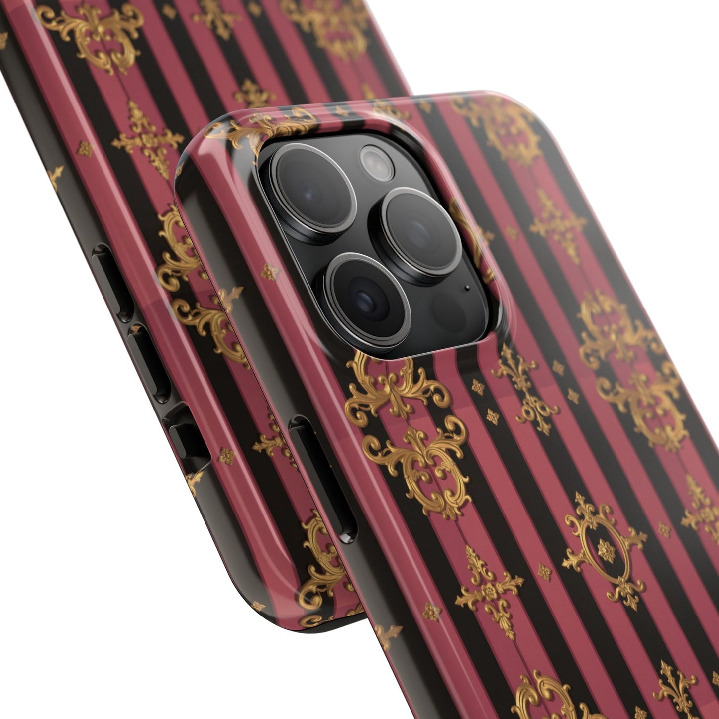 Elegant Black & Mauve Striped Gold Baroque Phone Case, Tough Phone Cases, Stylish Protective Cover, Unique Gift, Luxe Phone Accessories
