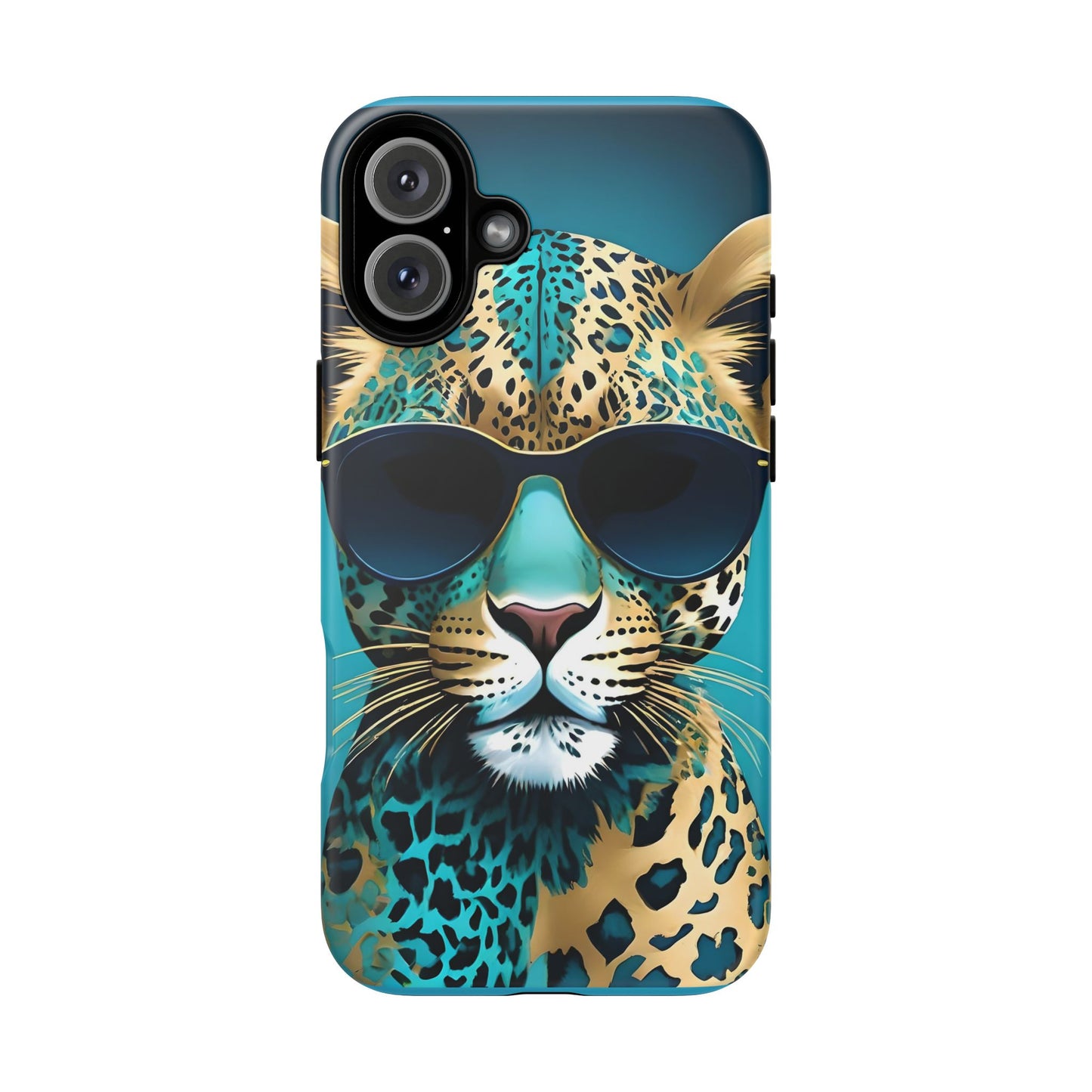 Phone Case - Aqua & Gold Leopard In Sunglasses Design
