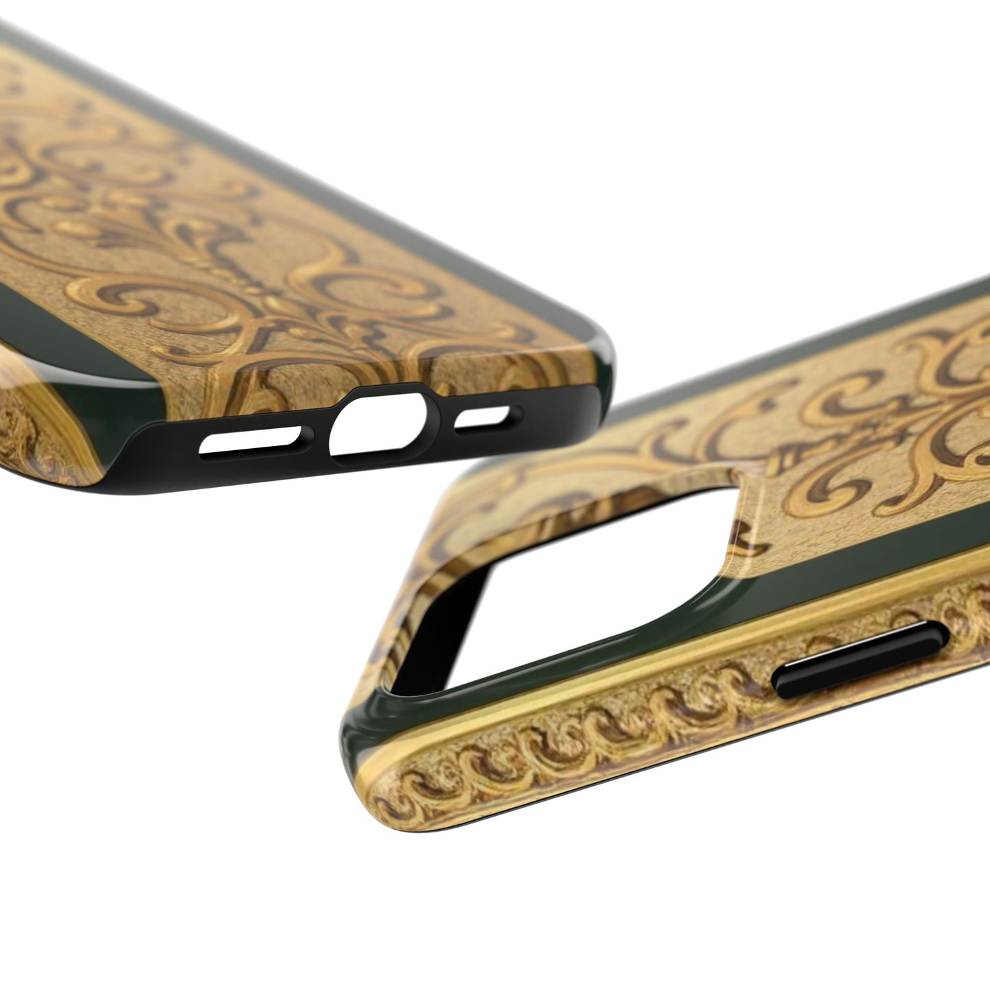 Elegant Teal Striped Gold Baroque Vintage Phone Case, Durable Cell Phone Cover, Floral Phone Protection, Personalized Gift Idea