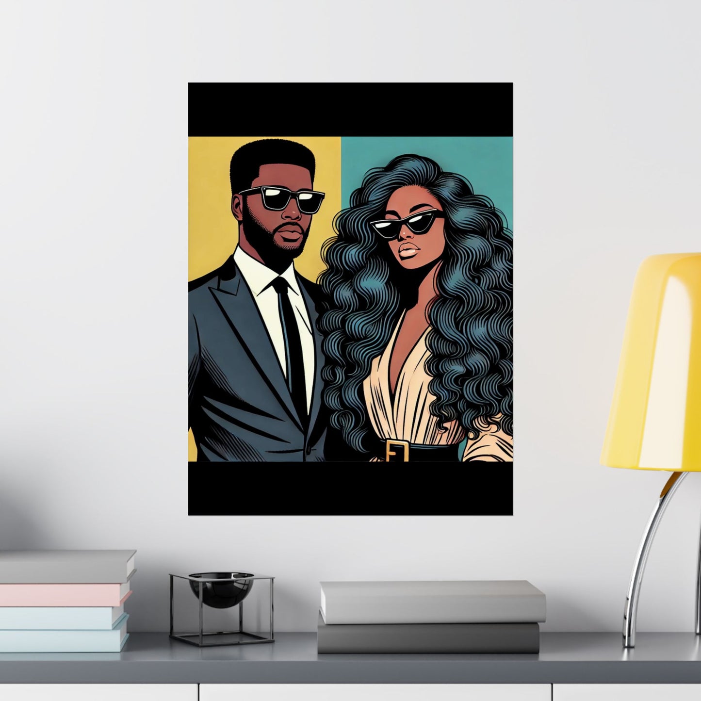 Floral Afro Art Poster - Elegant Matte Vertical Wall Decor - Elegant Couple