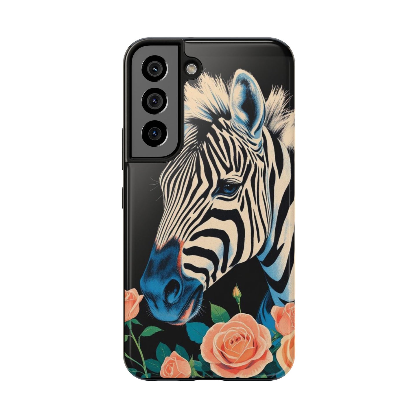 Zebra Tough Phone Case - Trendy Floral Design for Animal Lovers - Blue Zebra & Roses