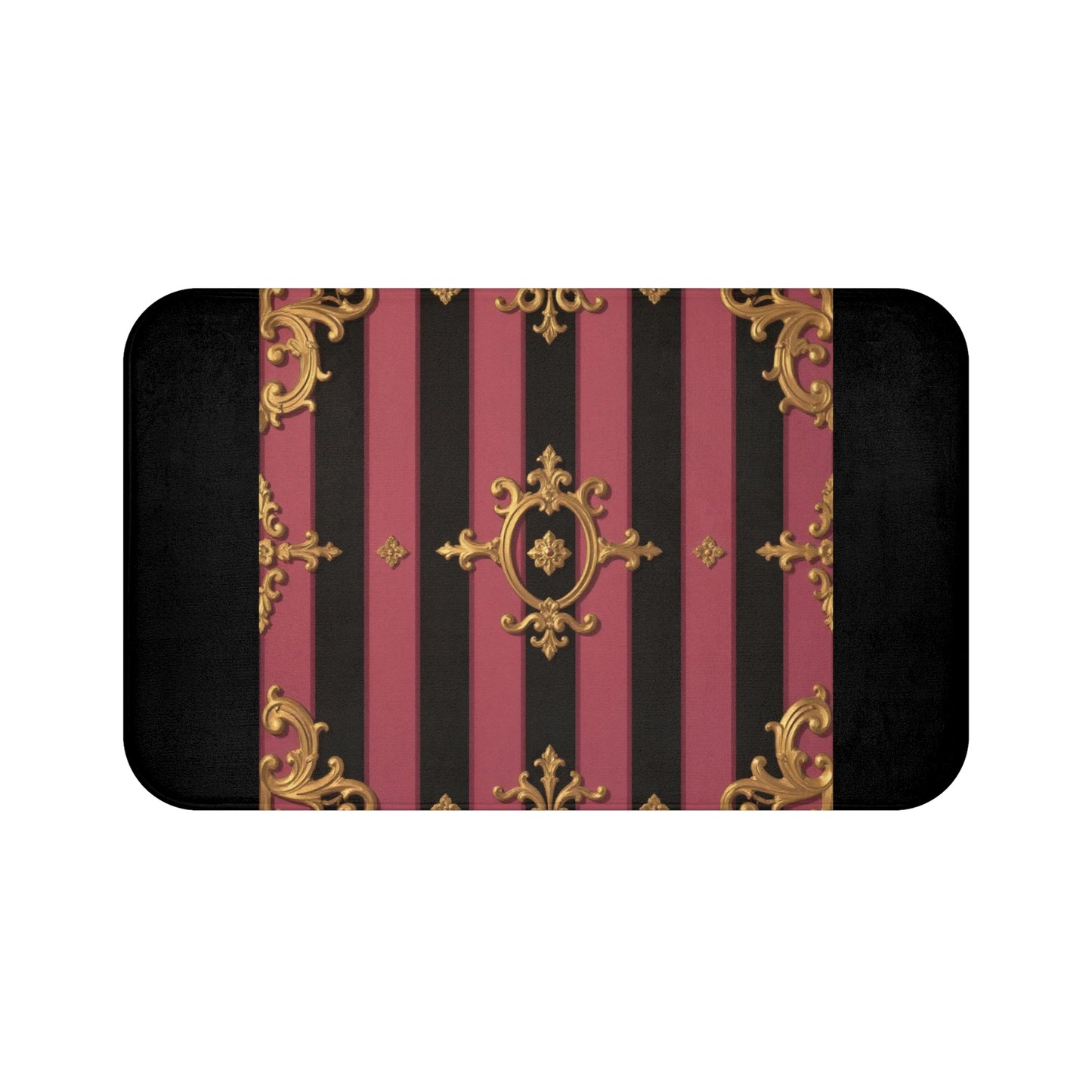 Elegant Black & Mauve Striped Gold Baroque Bath Mat, Luxurious Bathroom Decor, Home Spa Accessory, Fancy Gift for Housewarming