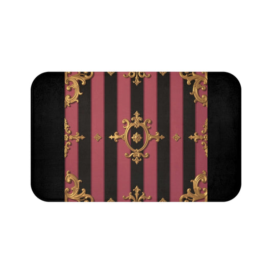 Elegant Black & Mauve Striped Gold Baroque Bath Mat, Luxurious Bathroom Decor, Home Spa Accessory, Fancy Gift for Housewarming