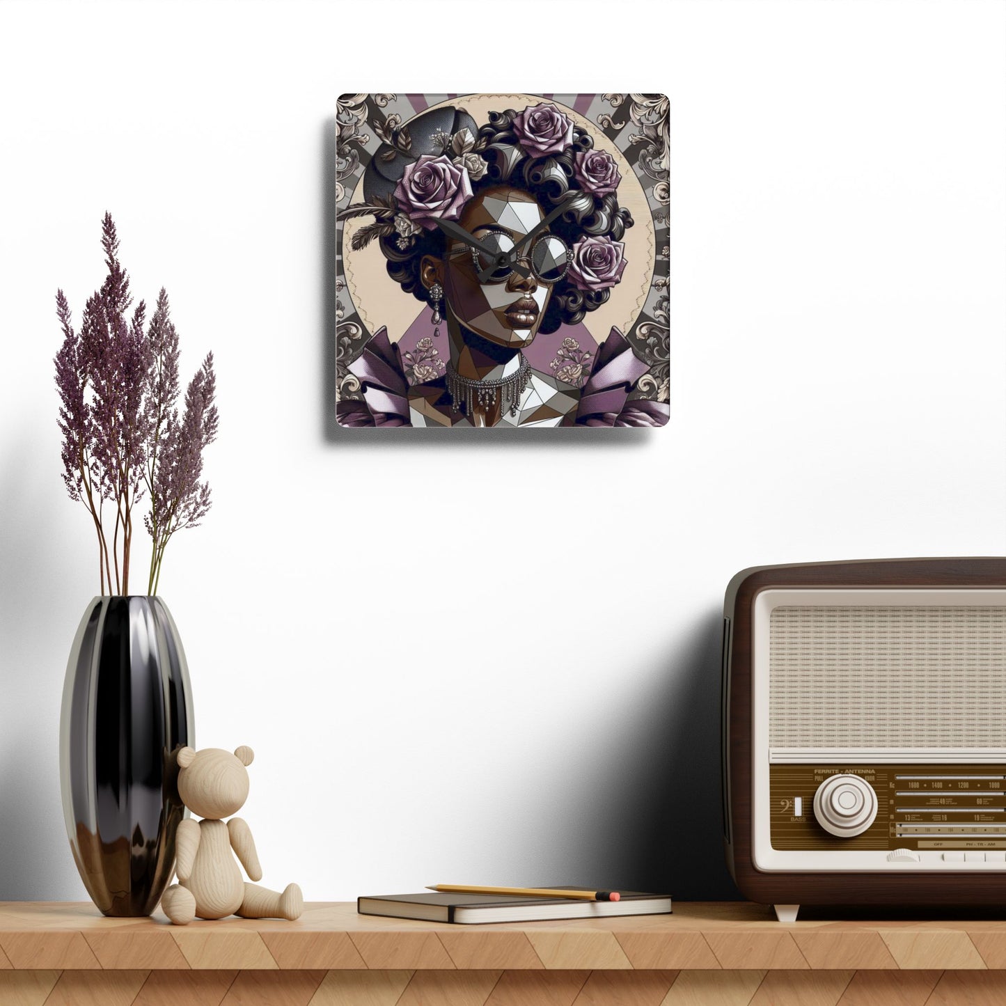 Chic Art Deco Wall Clock, Unique Home Decor, Gift for Her, Modern Wall Art, Fashionista Clock - Lilac Baroque Lady