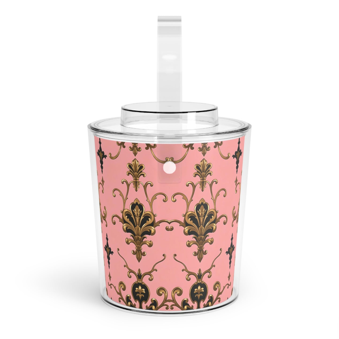 Elegant Pink Floral Ice Bucket with Tongs, Party Essential, Barware, Luxury Entertaining, Wedding Gift Idea - Pink, Black & Gold Rococo