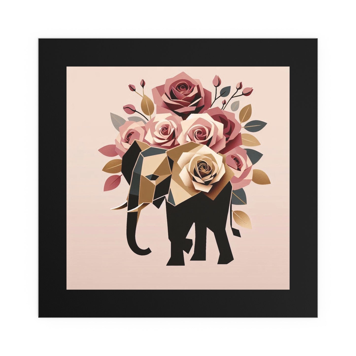 Elegant Floral Silk Poster - Indoor/Outdoor Wall Art for Home Decor - Black & Gold Elephant & Roses