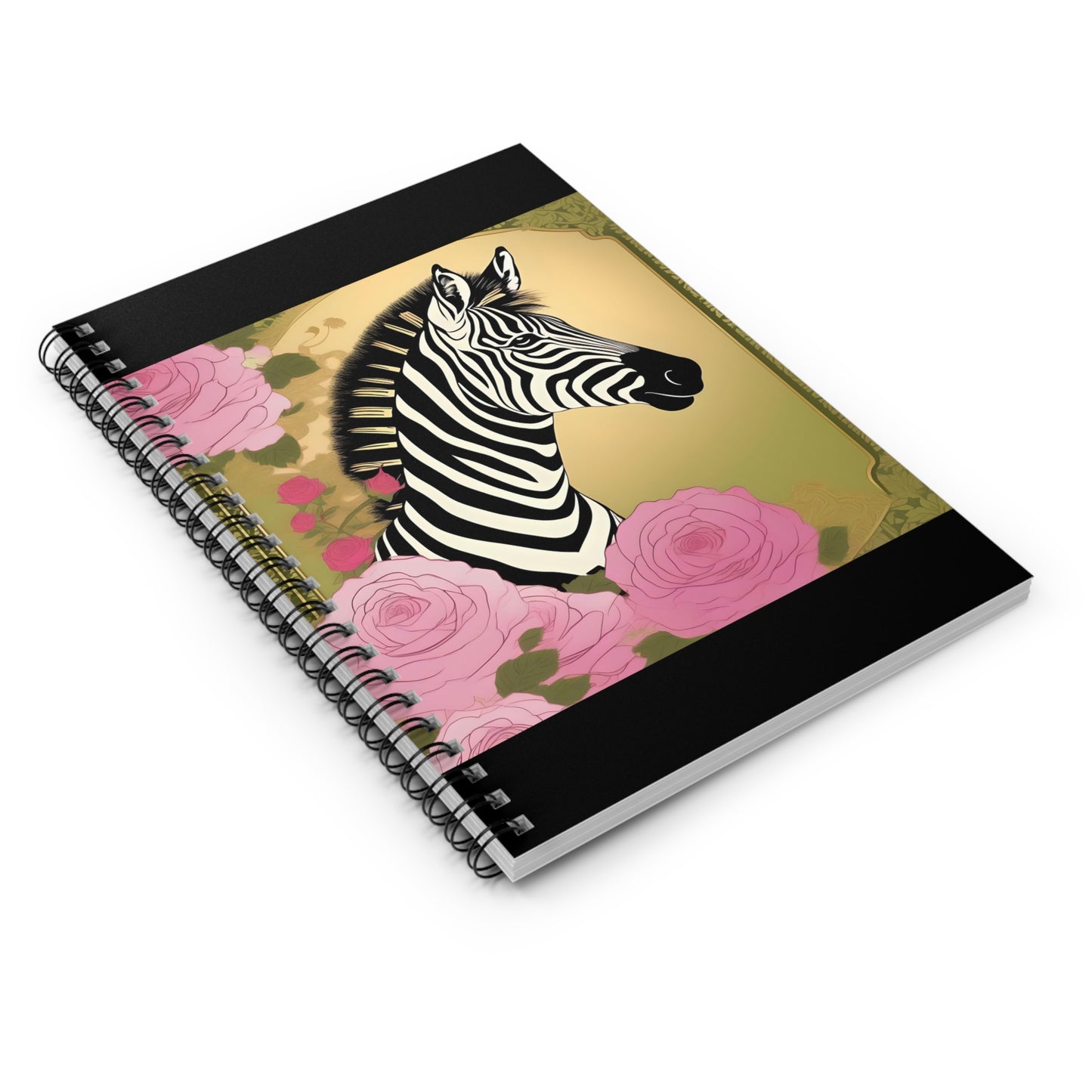 Elegant Vintage Spiral Notebook - Ruled Line with Zebra With Roses In Pink & Olive