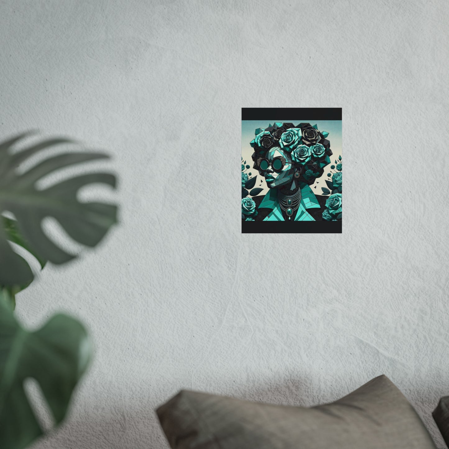 Chic Floral Fine Art Poster | Modern Wall Decor, Home Aesthetic, Gift for Art Lovers, Unique Room Makeover - Turquoise & Black Roses Lady