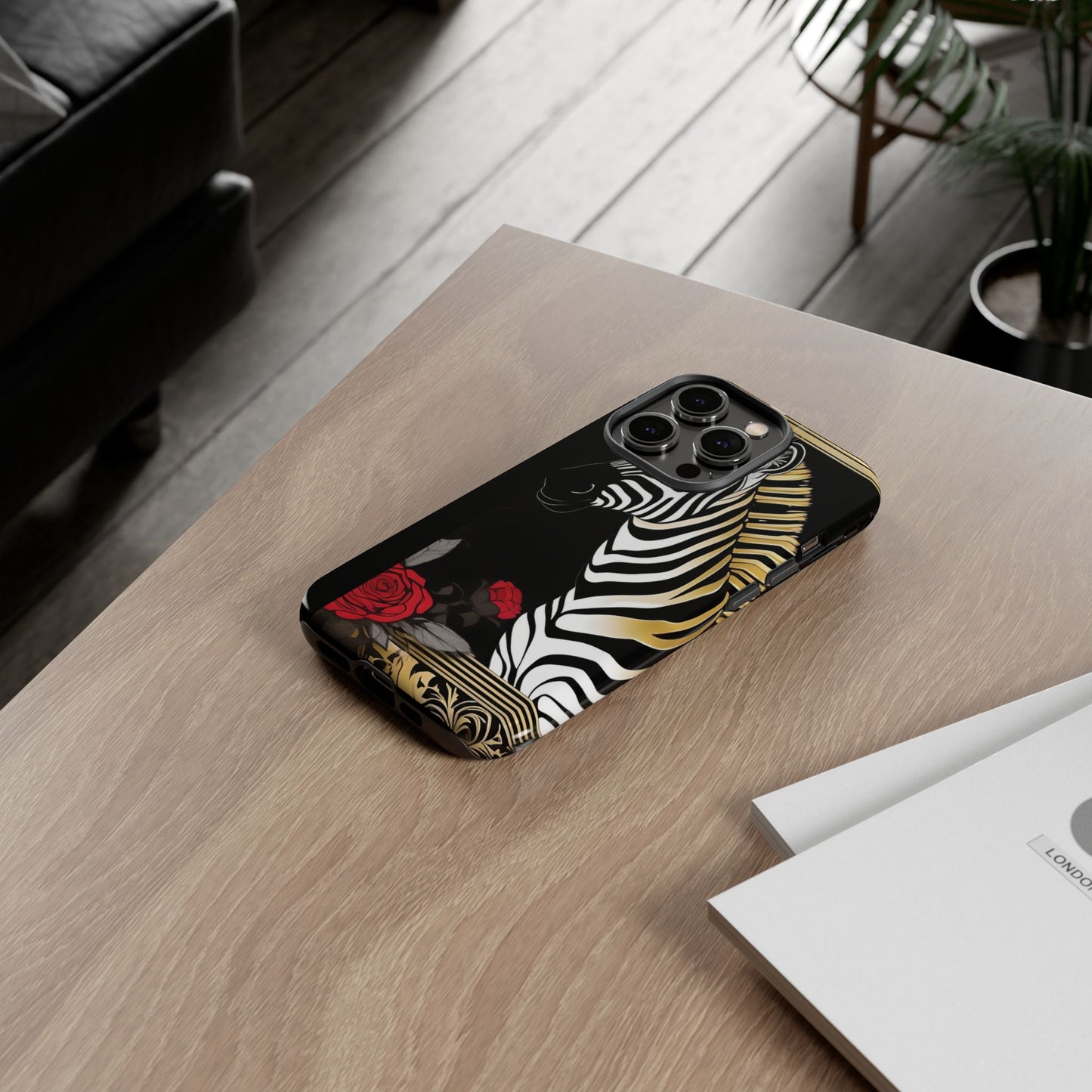 Phone Case - Elegant Zebra & Roses Design