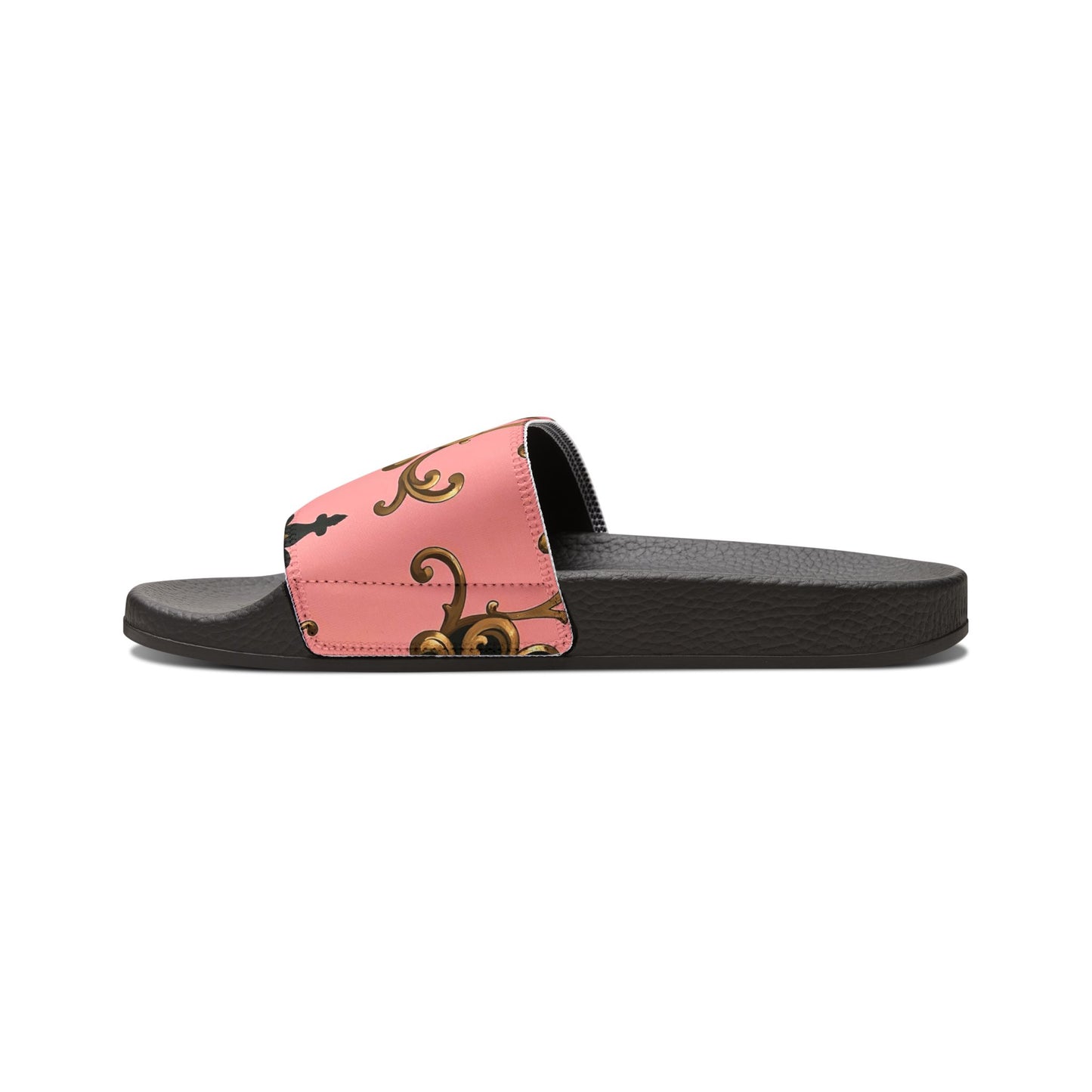 Chic Women's Removable-Strap Sandals, Summer Sandals, Stylish Footwear, Beach Slides - Pink, Black & Gold Rococo