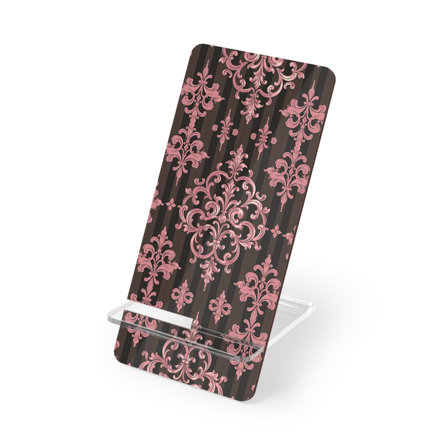 Elegant Floral Motif Smartphone Display Stand - Brown Striped Mauve Damask - Decorative Mobile Holder