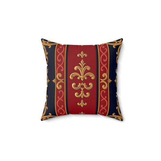 Luxurious Vintage Floral Pillow, Decorative Home Accent, Elegant Throw Cushion, Stylish Sofa Decor - Midnight Blue & Dusk Red Gold Baroque