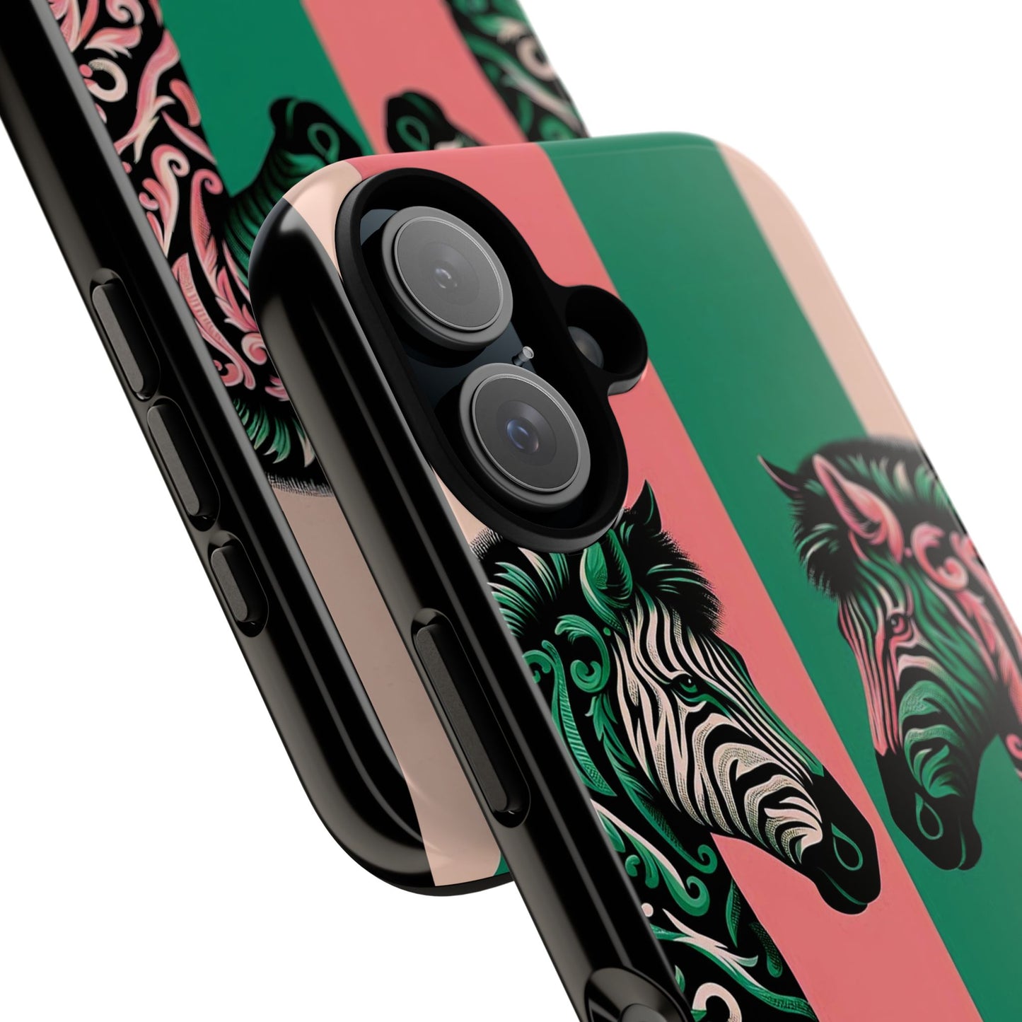 Phone Case - Elegant Pink & Green Zebra Damask Design