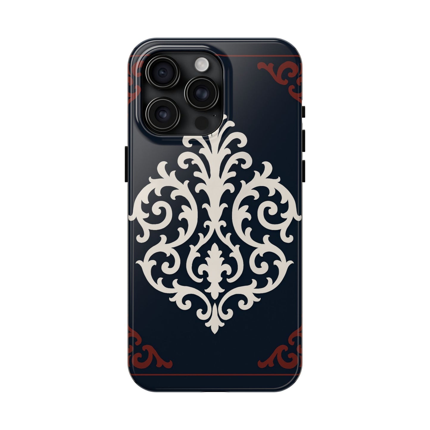 Dusk Blue-Maroon & White Baroque Tough Phone Case — Vintage Scroll Design