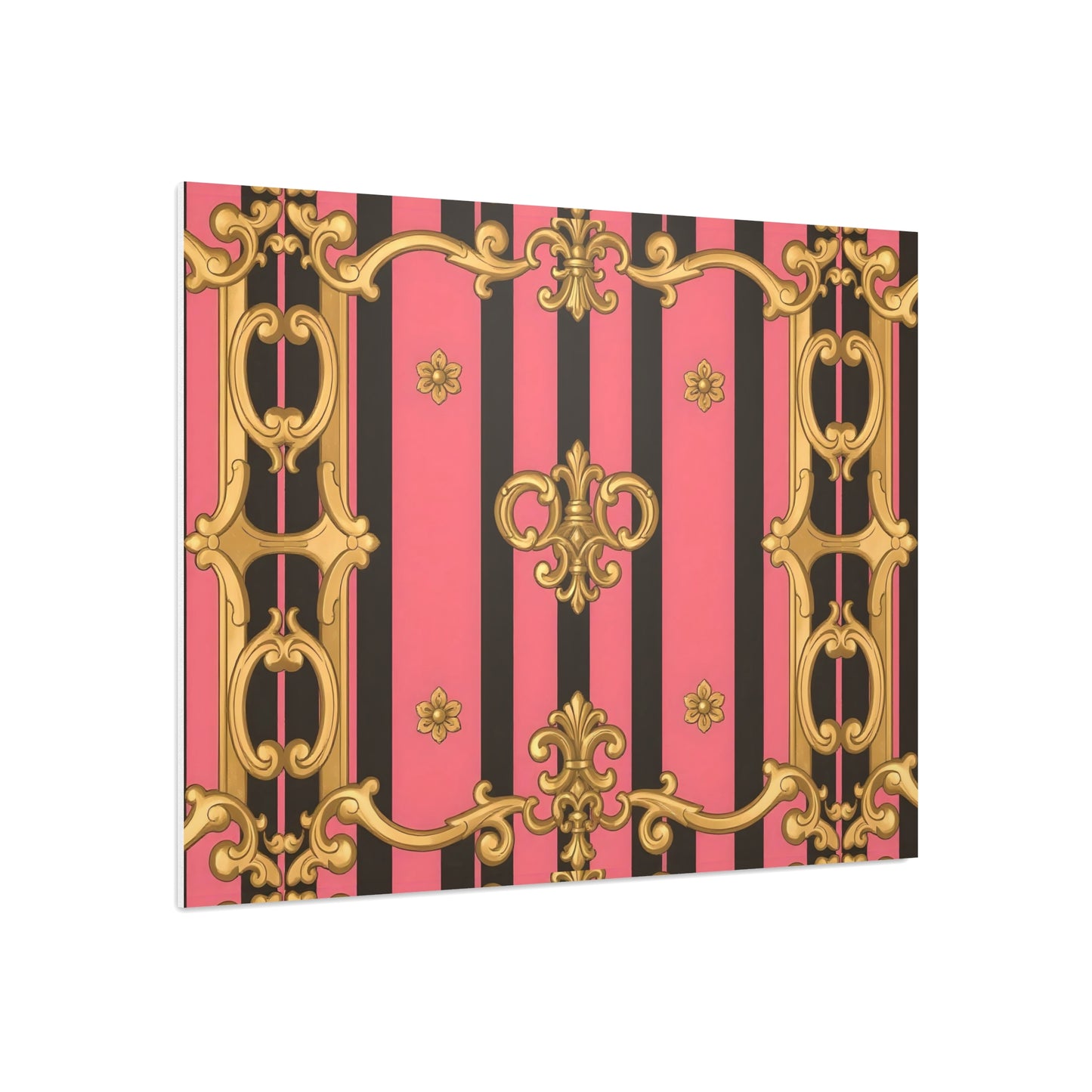 Elegant Decorative Foam Board - Chic Wall Decor, Glam Home Art, Stylish Backdrop, Gift for Her - Pink & Black Striped Gold Baroque