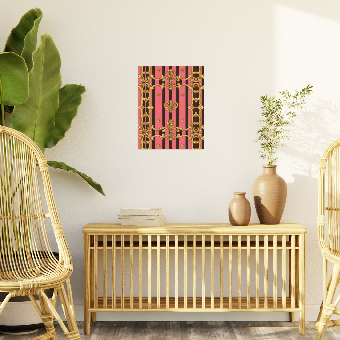 Elegant Decorative Foam Board - Chic Wall Decor, Glam Home Art, Stylish Backdrop, Gift for Her - Pink & Black Striped Gold Baroque