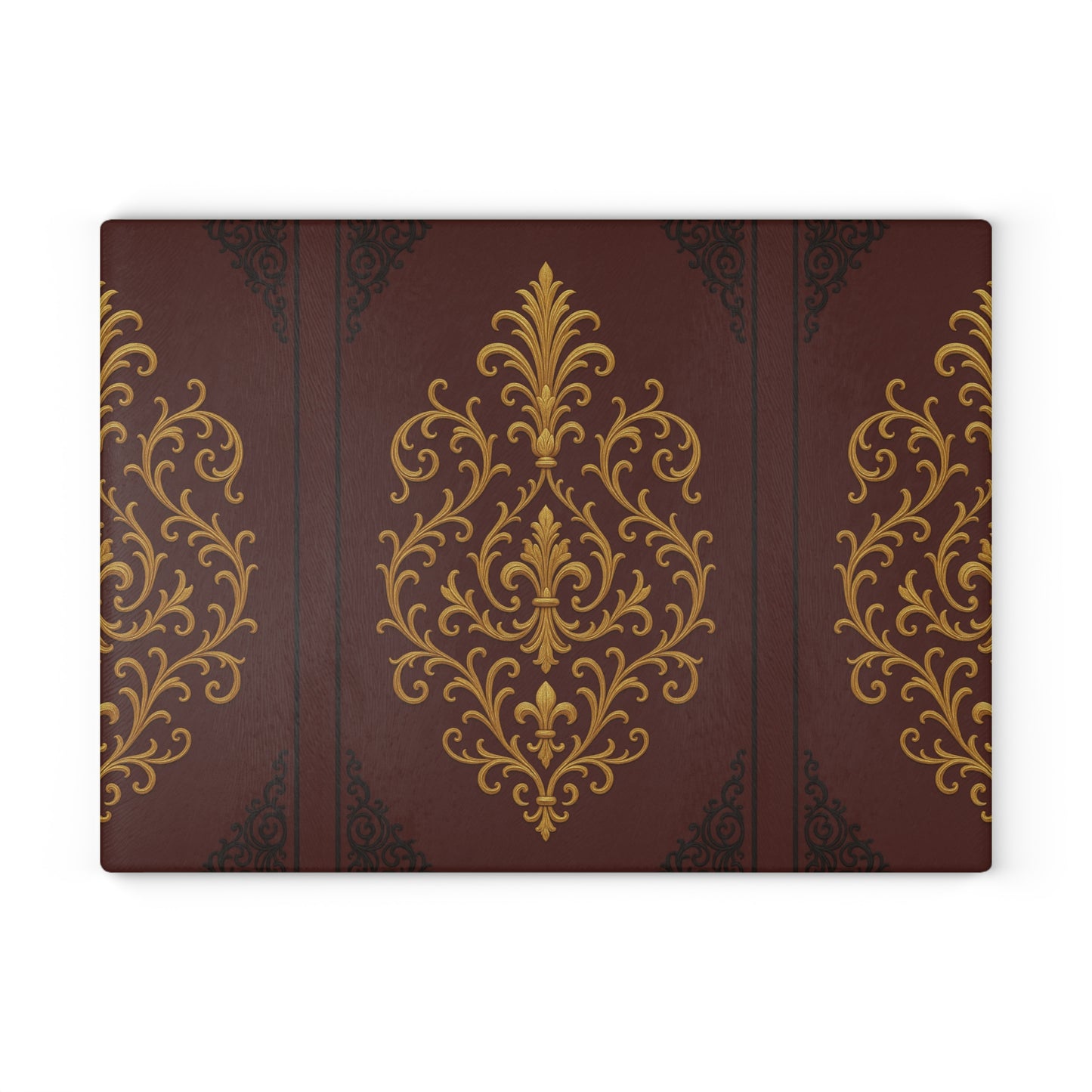 Dusk Burgundy-Black & Gold Baroque Glass Cutting Board — Elegant Kitchen Decor & Serving Board