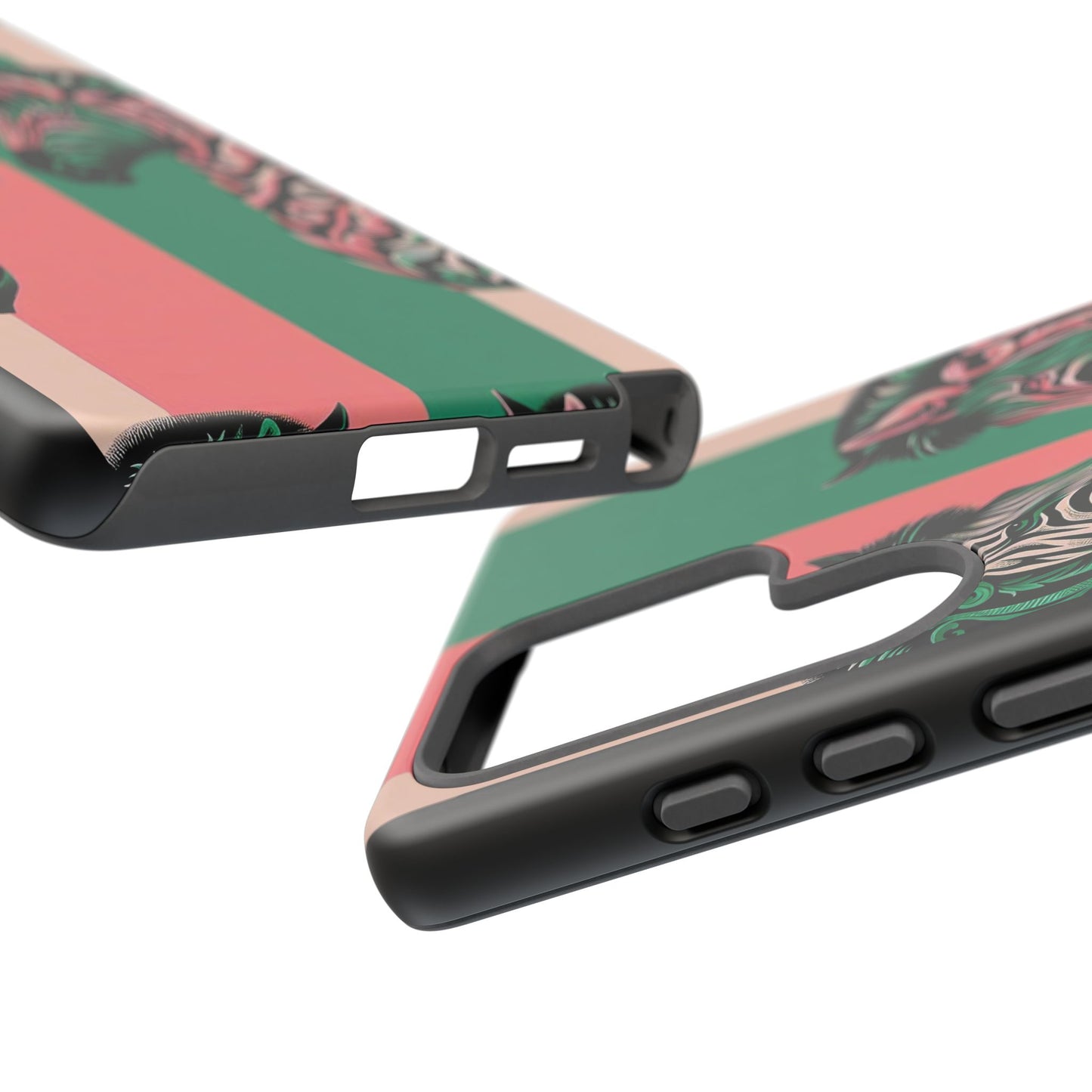 Phone Case - Elegant Pink & Green Zebra Damask Design
