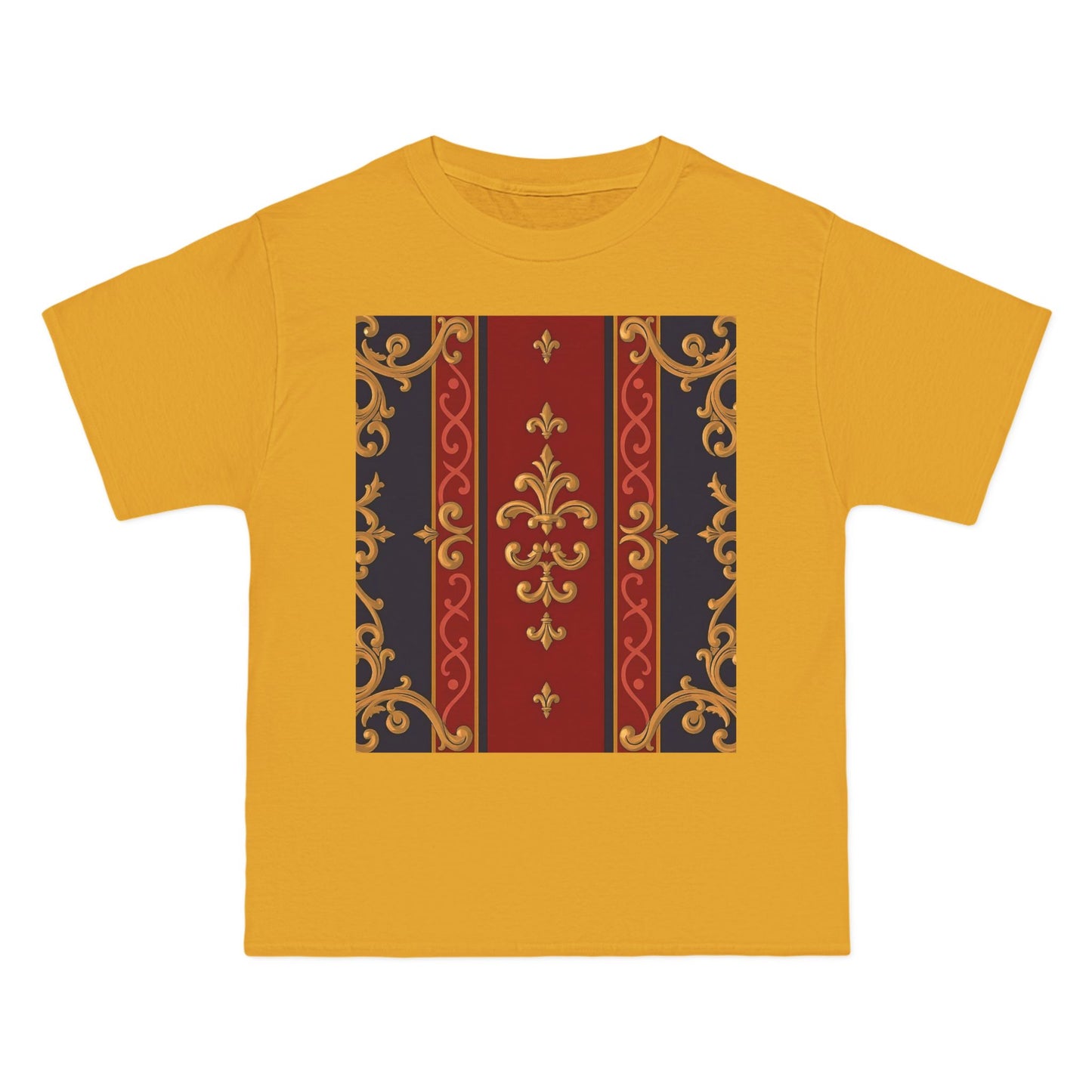 Elegant Baroque T-Shirt for Fashion Lovers, Casual Wear, Gift for Her, Unique Tee for Art Enthusiasts - Midnight Blue & Dusk Red Gold Baroque